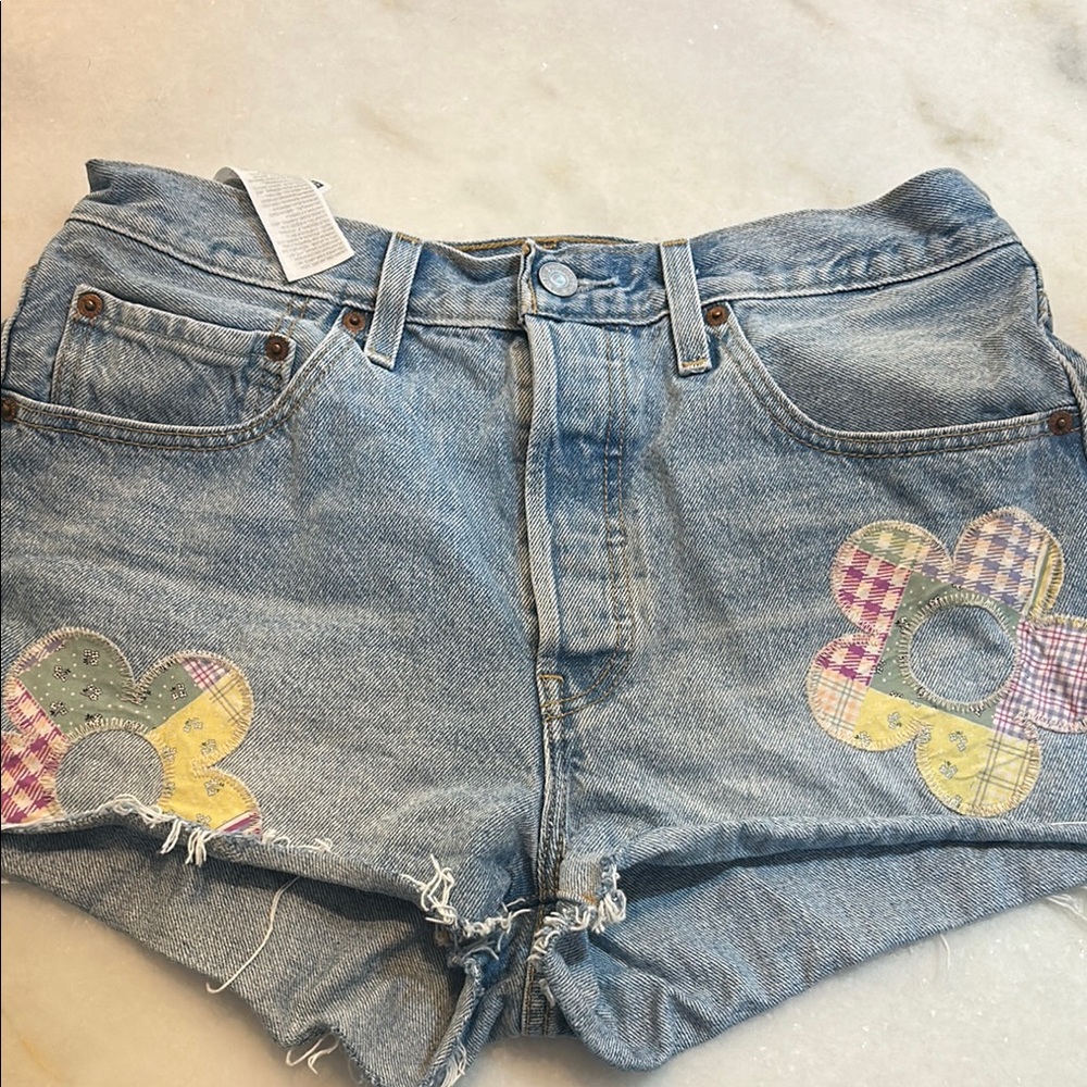 Levi's Light Blue Jean Shorts with Floral Patches